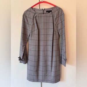 Banana Republic Gray Windowpane Long-Sleeve Sheath Dress